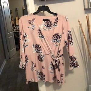 Ivanka Trump mock wrap bell sleeve floral top